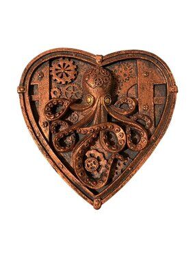 Steampunk Heart-Shaped Octopus Trinket Box Copper Colored Goth Decor